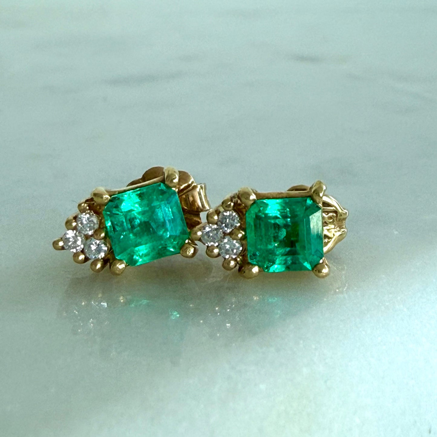 Vintage 18k Emerald and Diamond Earrings