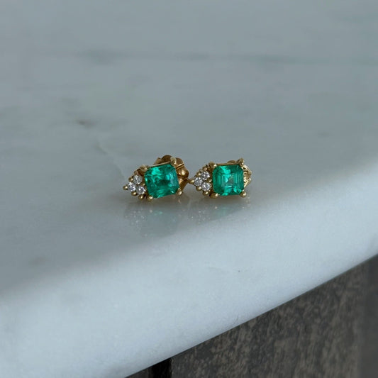 Vintage 18k Emerald and Diamond Earrings
