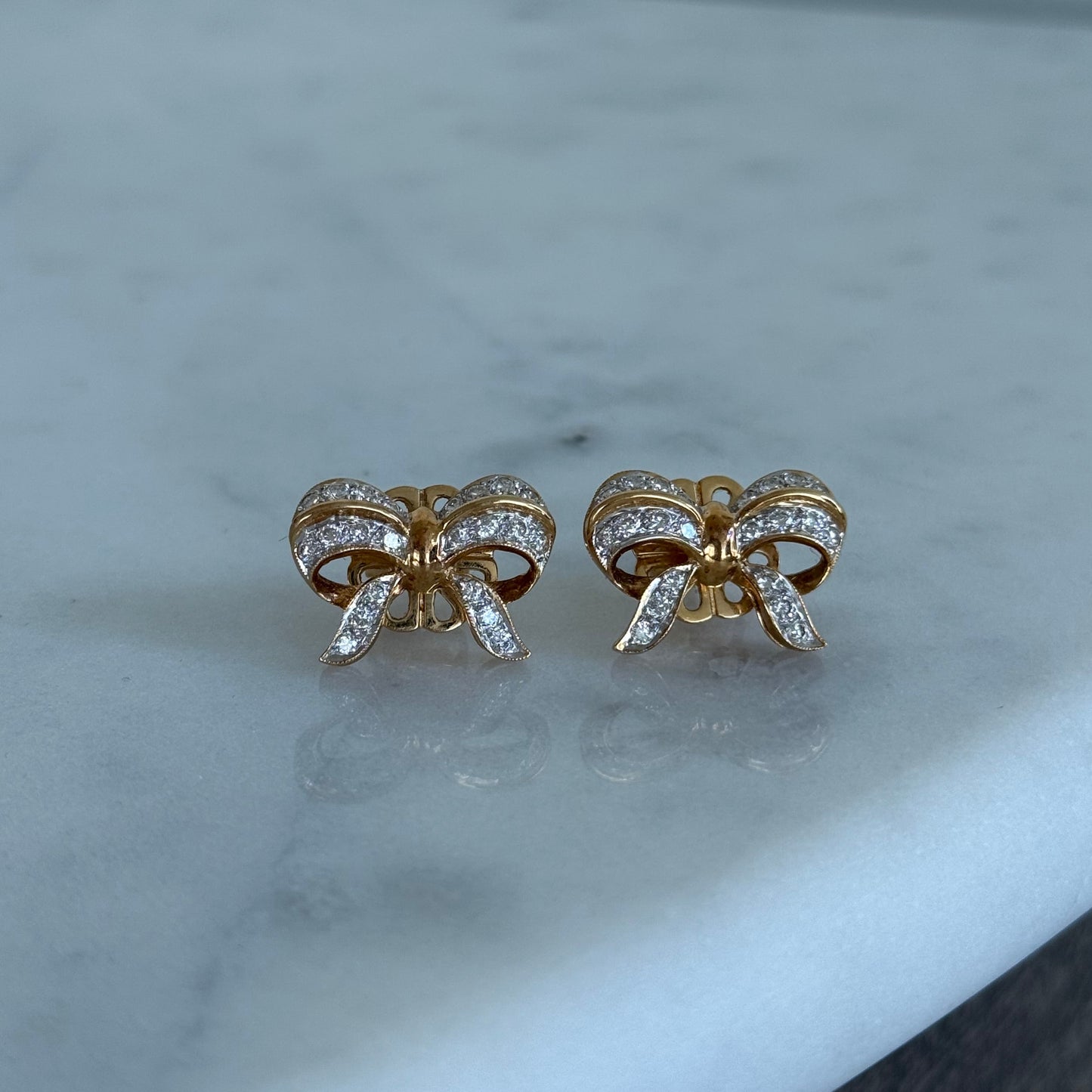 Vintage 18k Diamond Bow Earrings