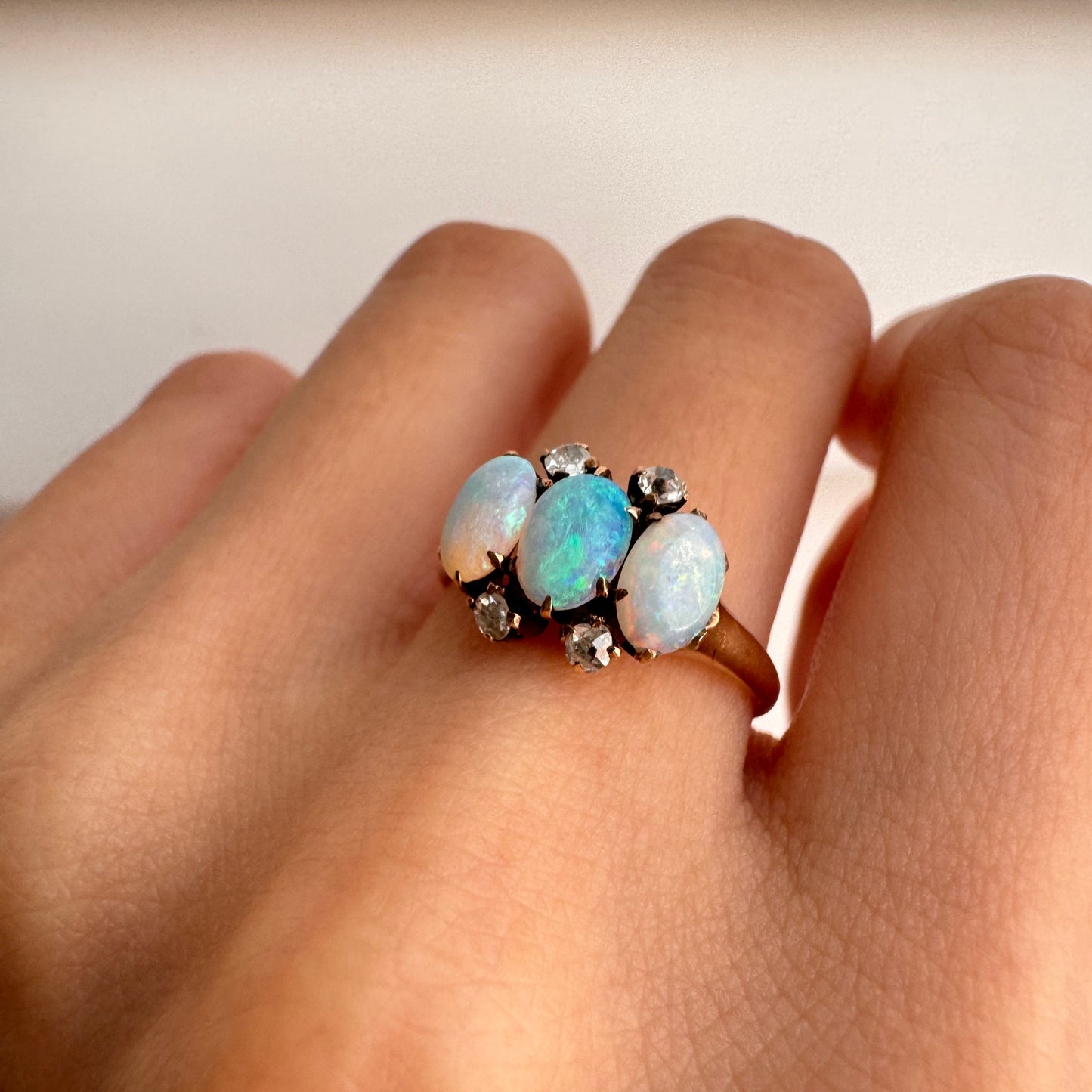 Victorian 9k Australian Opal and Diamond Ring