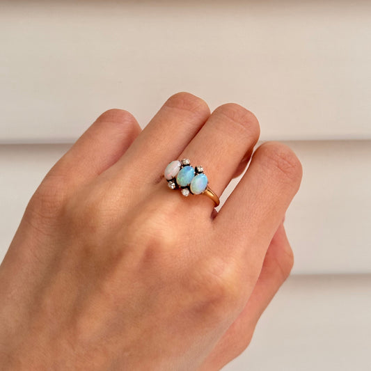 Victorian 9k Australian Opal and Diamond Ring