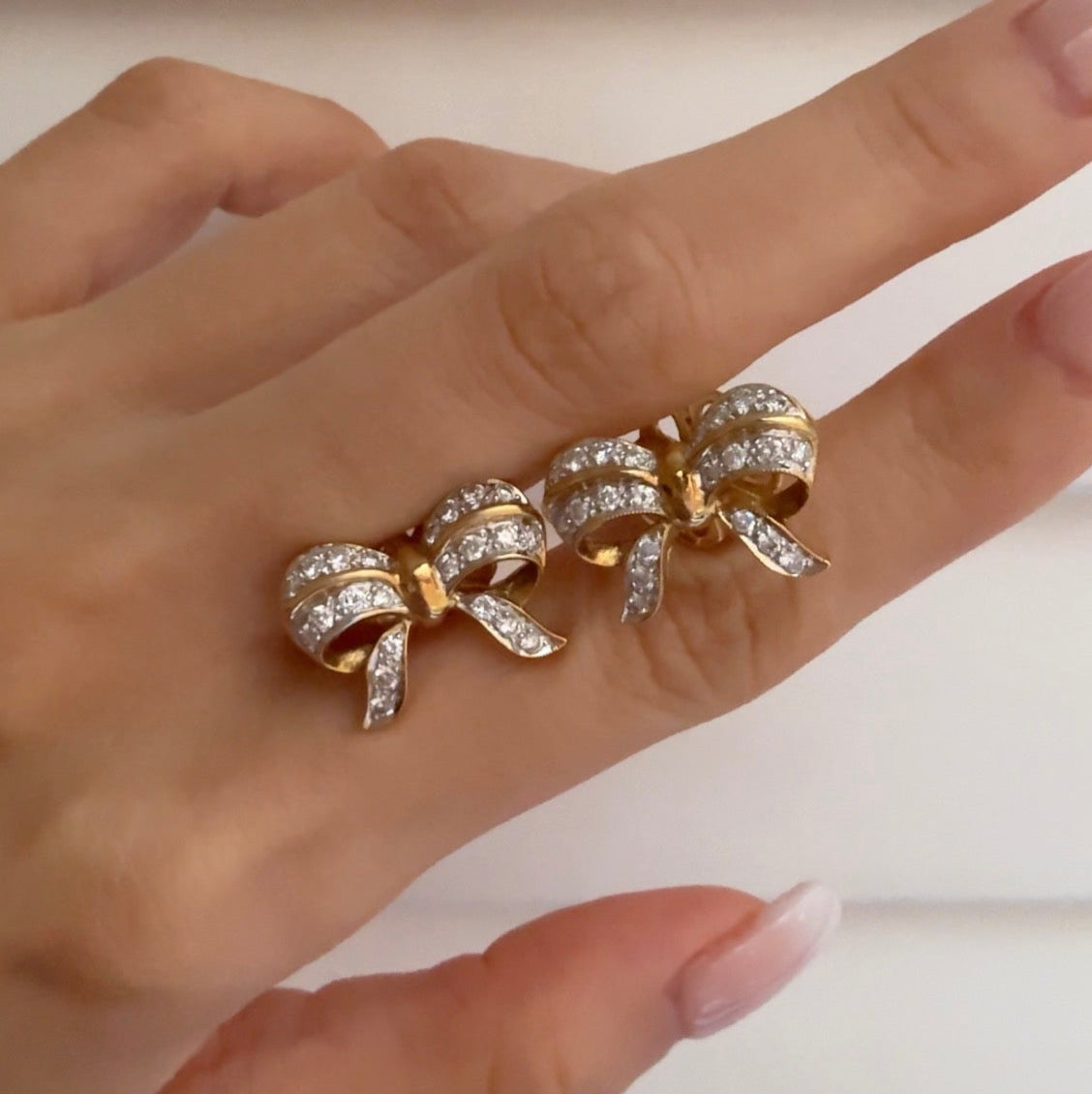 Vintage 18k Diamond Bow Earrings